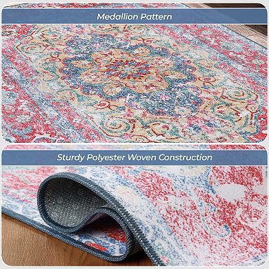 SUPERIOR Vintage Boho Chic Medallion Washable Indoor Area or Runner Rug