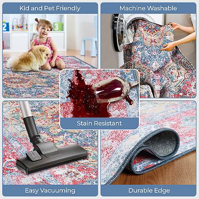 SUPERIOR Vintage Boho Chic Medallion Washable Indoor Area or Runner Rug