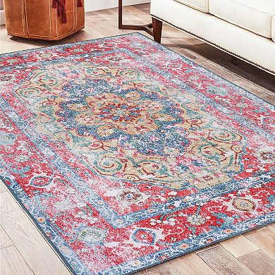 SUPERIOR Vintage Boho Chic Medallion Washable Indoor Area or Runner Rug