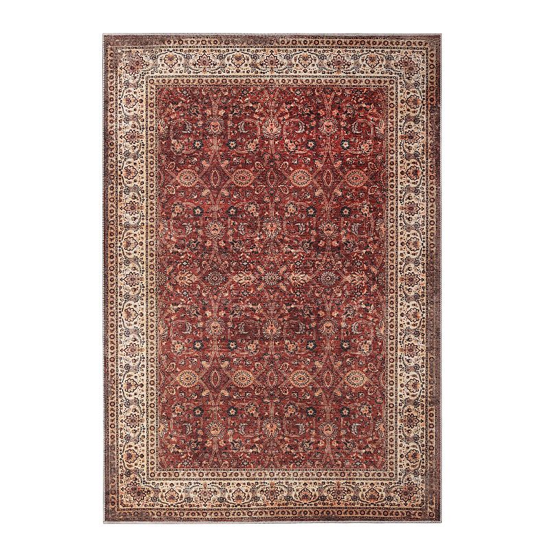 SUPERIOR Vintage Traditional Geometric Medallion Washable Indoor Area or Runner Rug, Brown, 7X10 Ft
