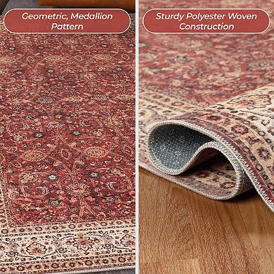 SUPERIOR Vintage Traditional Geometric Medallion Washable Indoor Area or Runner Rug