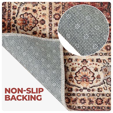 SUPERIOR Vintage Traditional Geometric Medallion Washable Indoor Area or Runner Rug