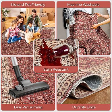 SUPERIOR Vintage Traditional Geometric Medallion Washable Indoor Area or Runner Rug