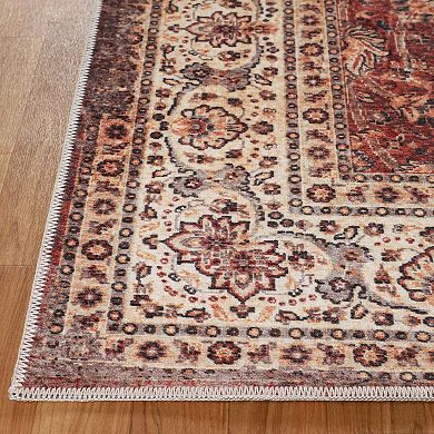 SUPERIOR Vintage Traditional Geometric Medallion Washable Indoor Area or Runner Rug