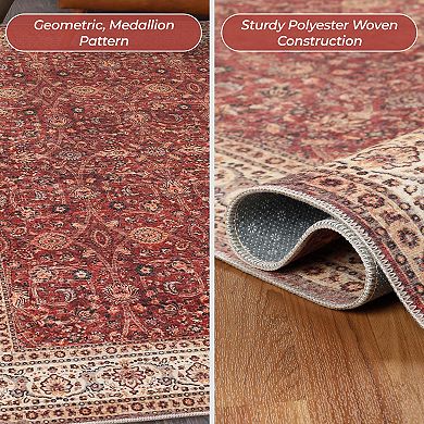 SUPERIOR Vintage Traditional Geometric Medallion Washable Indoor Area or Runner Rug