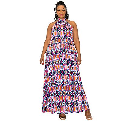 mirabelle floral tiered georgette halter dress Adrianna Papell Floral Ribbon Chiffon Halter Mermaid Gown