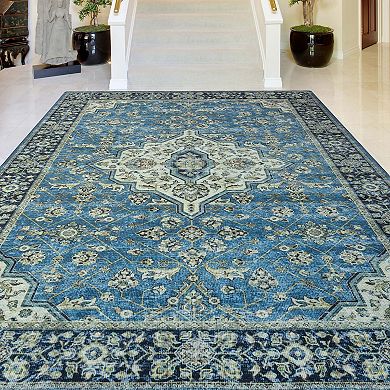 SUPERIOR Damask Medallion Border Area Rug or Runner