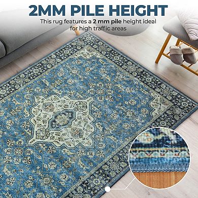 SUPERIOR Damask Medallion Border Area Rug or Runner