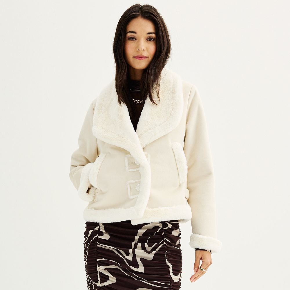 Women's Nine West Faux-Suede Aviator Jacket
