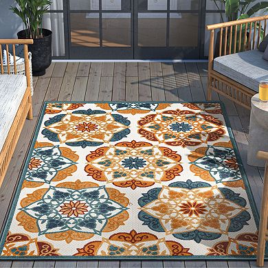 Well Woven Dorado Cabo Modern Indoor Outdoor Geo Tile Area Rug