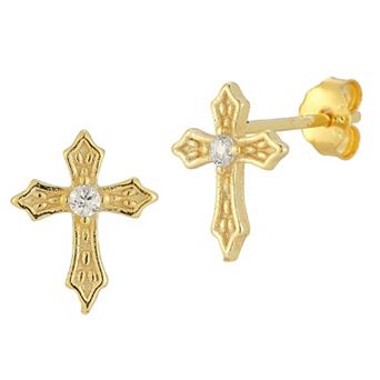 Sunkissed Sterling Cubic Zirconia Cross Stud Earrings