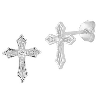 Sunkissed Sterling Cubic Zirconia Cross Stud Earrings