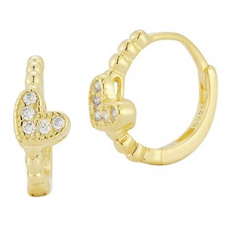 Sunkissed Sterling Cubic Zirconia Heart Huggie Hoop Earrings
