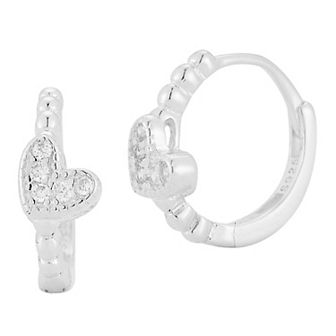 Sunkissed Sterling Cubic Zirconia Heart Huggie Hoop Earrings