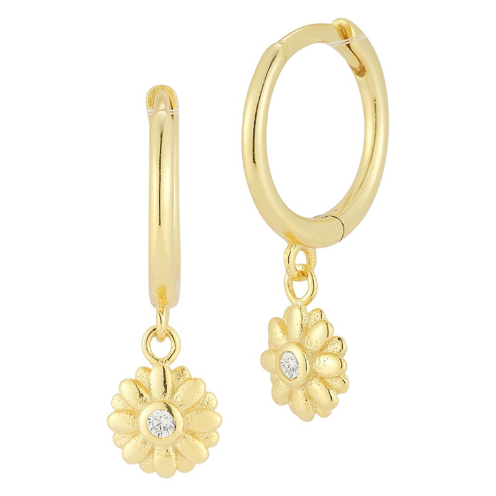 Cubic Zirconia U Shaped Flower Turquoise Design Hoop Earrings For Women main image 1
