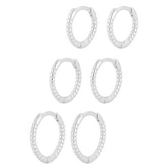 Sunkissed Sterling Triple Huggie Hoop Twist Earring Set