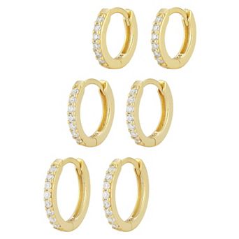 Sunkissed Sterling Cubic Zirconia Triple Huggie Hoop Earring Set