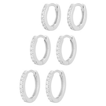 Sunkissed Sterling Cubic Zirconia Triple Huggie Hoop Earring Set