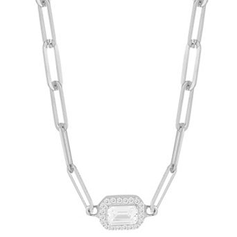 Sunkissed Sterling Cubic Zirconia Pendant Paper Clip Necklace
