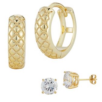 Sunkissed Sterling Cubic Zirconia Stud & Hoop Earring Set