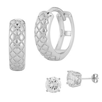 Sunkissed Sterling Cubic Zirconia Stud & Hoop Earring Set