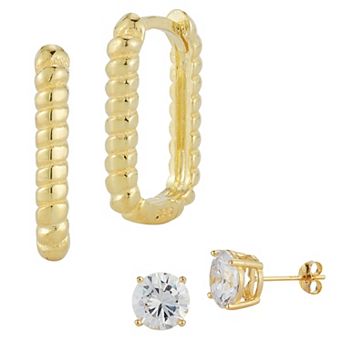 Sunkissed Sterling Cubic Zirconia Stud & Hoop Earring Set