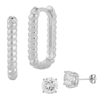 Sunkissed Sterling Cubic Zirconia Stud & Hoop Earring Set