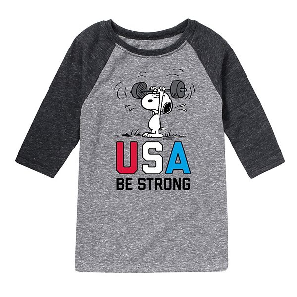 Boys 8-20 Peanuts Snoopy Lifting Weight USA Raglan Graphic Tee