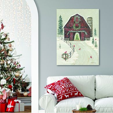 COURTSIDE MARKET Red Barn Christmas Canvas Wall Art