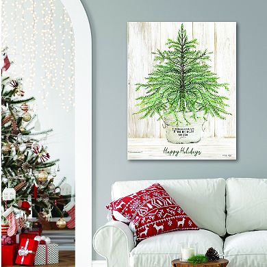 COURTSIDE MARKET Happy Holidays Tree Canvas Wall Art