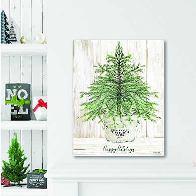 COURTSIDE MARKET Happy Holidays Tree Canvas Wall Art