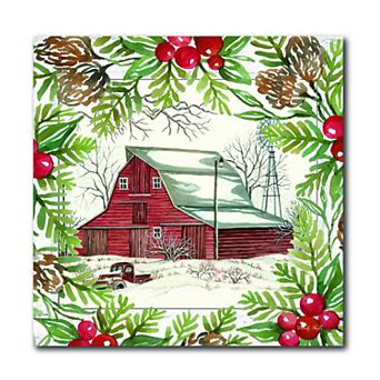 COURTSIDE MARKET Red Barn Christmas Canvas Wall Art