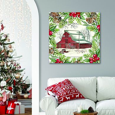COURTSIDE MARKET Red Barn Christmas Canvas Wall Art