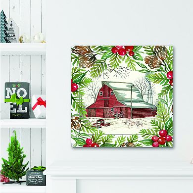 COURTSIDE MARKET Red Barn Christmas Canvas Wall Art