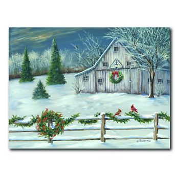 COURTSIDE MARKET White Christmas Barn Canvas Wall Art