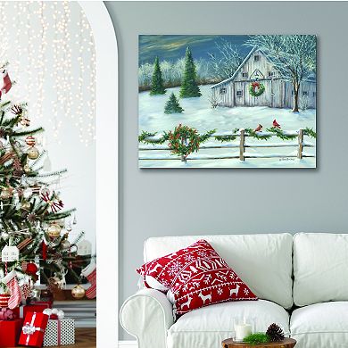COURTSIDE MARKET White Christmas Barn Canvas Wall Art