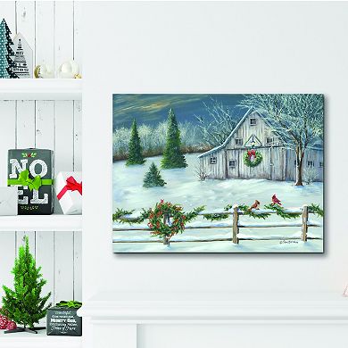 COURTSIDE MARKET White Christmas Barn Canvas Wall Art