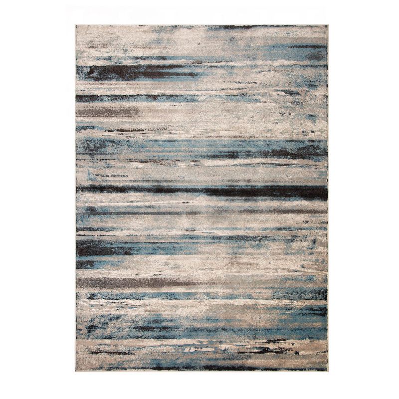 SUPERIOR Striped Damask Indoor Rug, Blue, 5X8 Ft