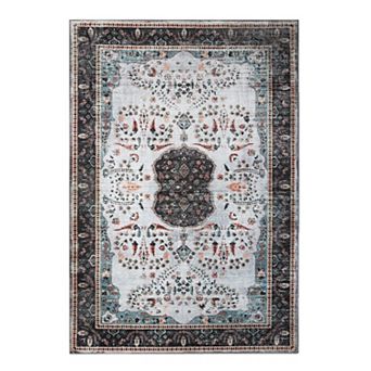 SUPERIOR Floral Pattern Bordered Washable Area Rug
