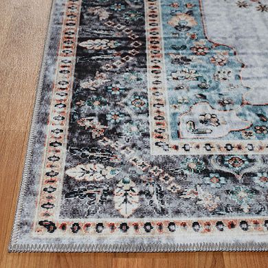 SUPERIOR Floral Pattern Bordered Washable Area Rug