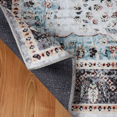 SUPERIOR Floral Pattern Bordered Washable Area Rug