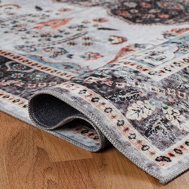 SUPERIOR Floral Pattern Bordered Washable Area Rug