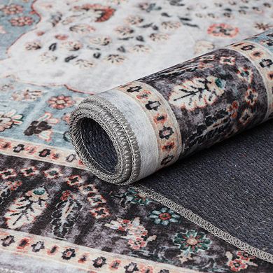 SUPERIOR Floral Pattern Bordered Washable Area Rug