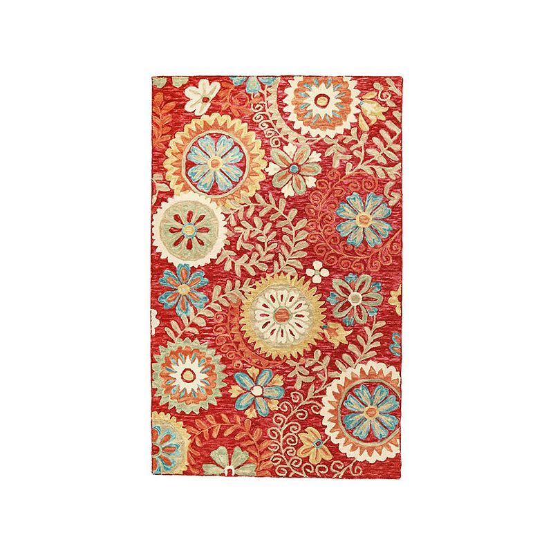 SUPERIOR Floral Medallion Eclectic Handmade Wool Indoor Rug, Red, 5X8 Ft