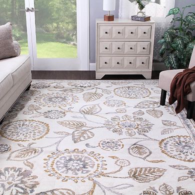 SUPERIOR Amaryllis Gray Modern Floral Indoor Farmhouse Rug