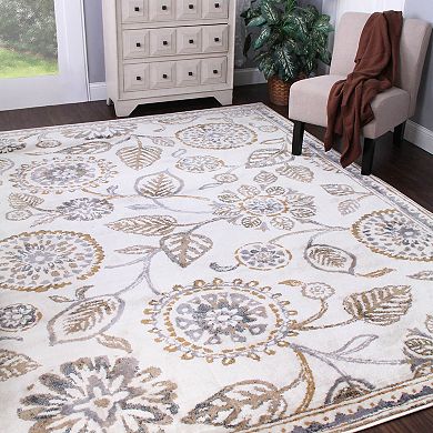 SUPERIOR Amaryllis Gray Modern Floral Indoor Farmhouse Rug