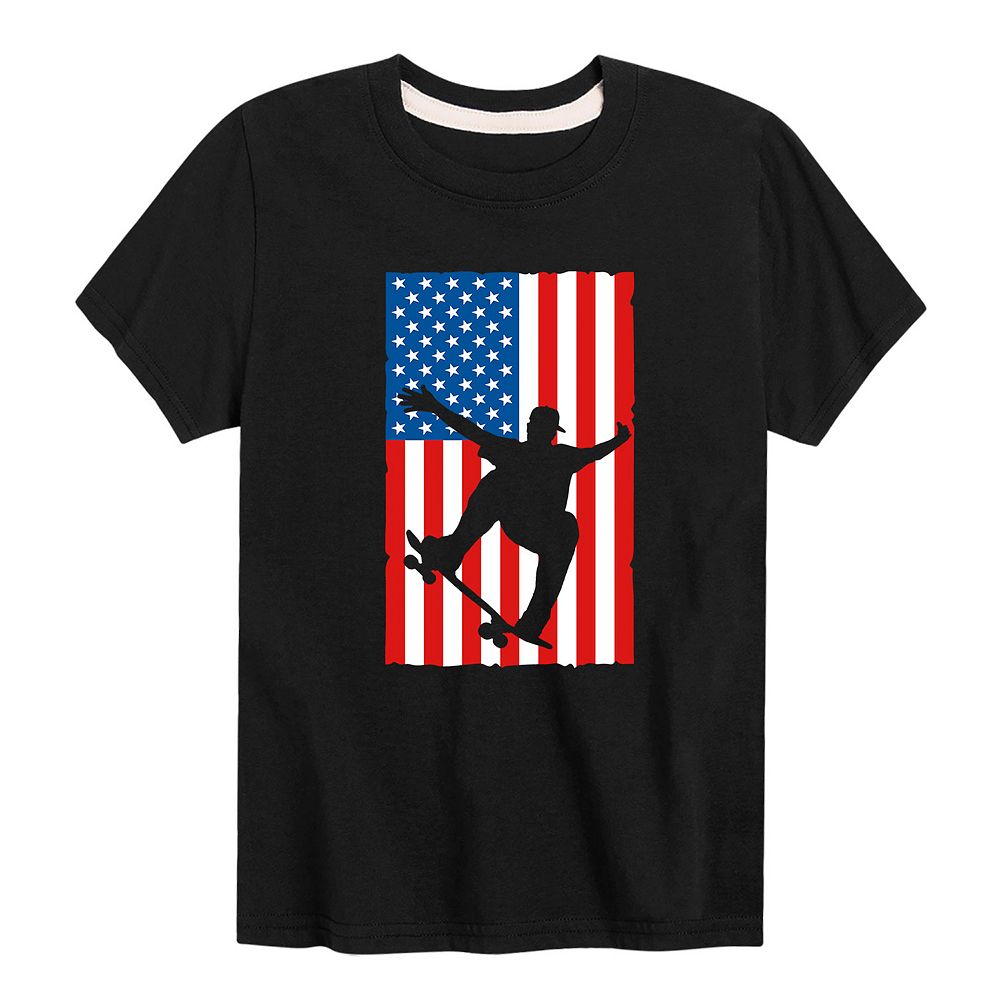 Skateboarding T Shirt Skater Skate Board American Flag Tee