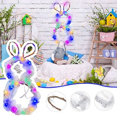 Easter DIY Folded Rattan Wreath - Bunny Easter Decoration for Home Party Supplies - No lights