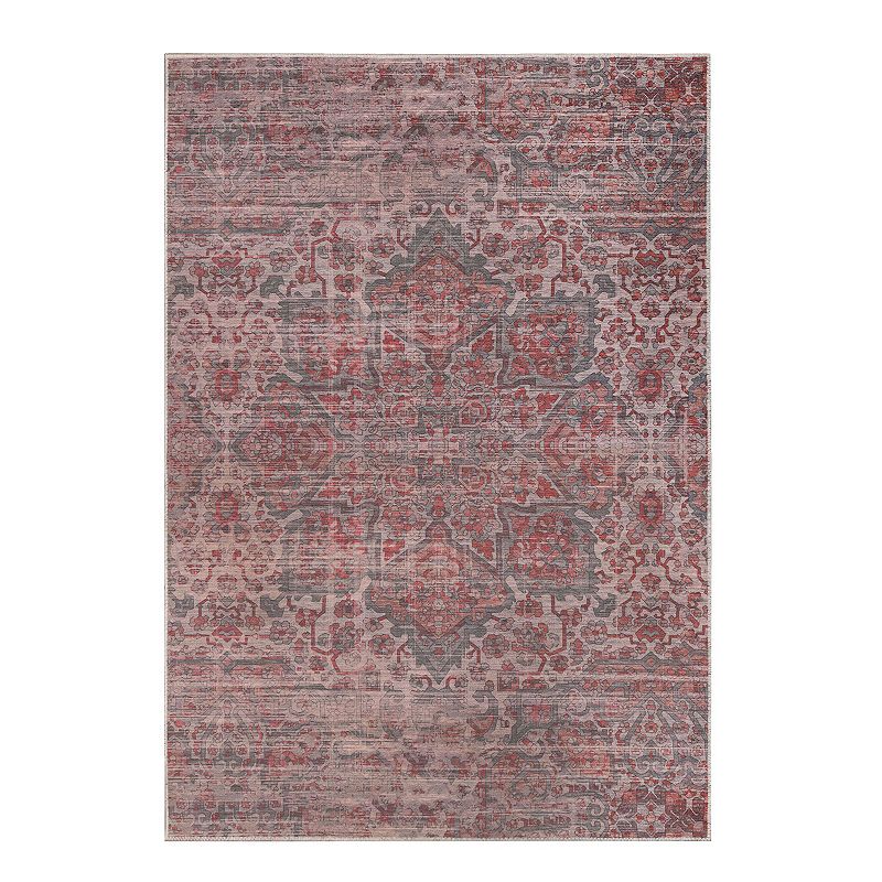 SUPERIOR Manakin Bohemian Vintage Faded Medallion Washable Indoor Area or Runner Rug, Blue, 7X10 Ft