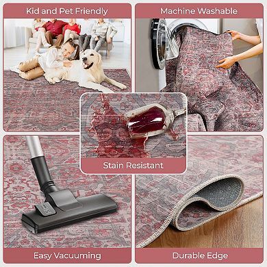 SUPERIOR Manakin Bohemian Vintage Faded Medallion Washable Indoor Area or Runner Rug